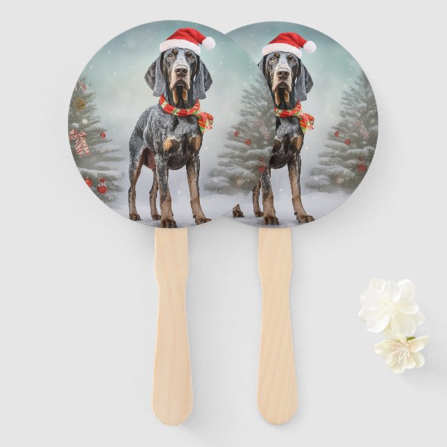 Abanico Perro Bluetick Coonhound en Navidad con Nieve  (Anverso y reverso)