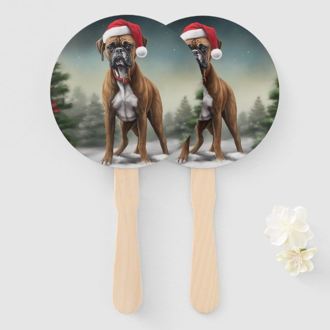 Abanico Perro Boxer en Navidad con Nieve (Anverso y reverso)