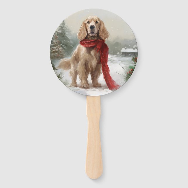 Abanico Perro Cocker Spaniel en Navidad con nieve (Anverso)