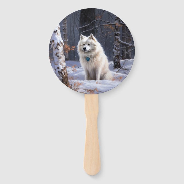 Abanico Perro Esquimal Americano Deja que nieve Navidad  (Anverso)