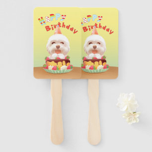 Abanico Perro feliz cumpleaños con pastel