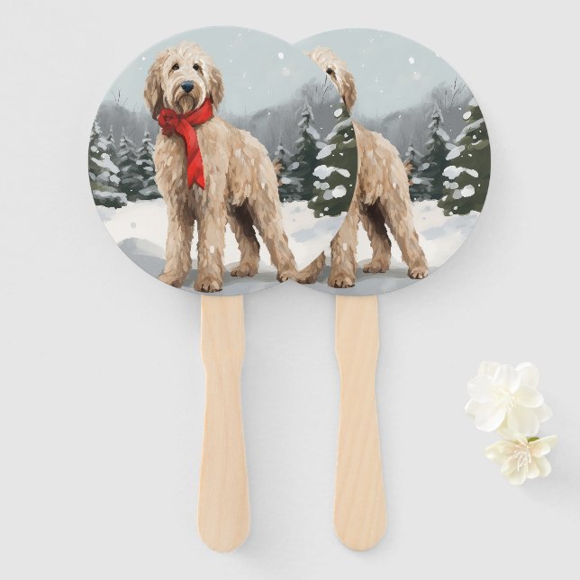 Abanico Perro Goldendoodle en Navidades de Nieve (Anverso y reverso)