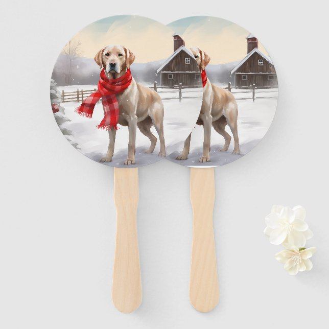 Abanico Perro Labrador en Navidad con Nieve (Anverso y reverso)