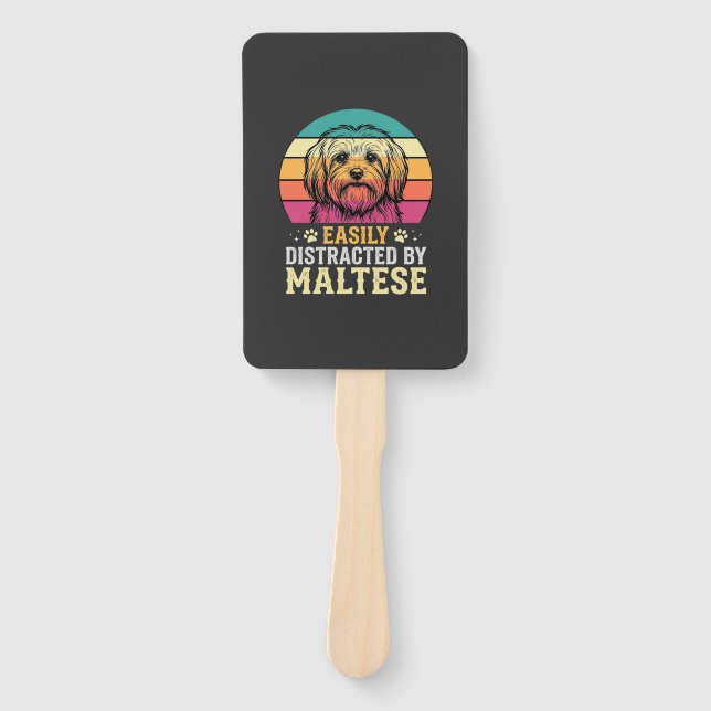 Abanico Perro maltés distraído en puesta de sol retro (Anverso)