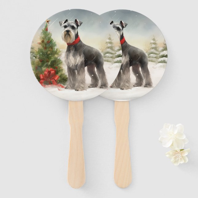 Abanico Perro Schnauzer en Navidad con Nieve (Anverso y reverso)