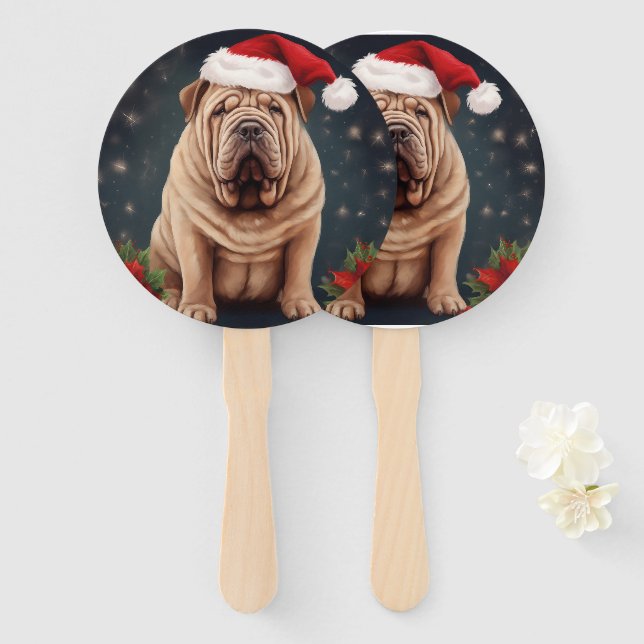 Abanico Perro Shar Pei en Navidades de nieve (Anverso y reverso)