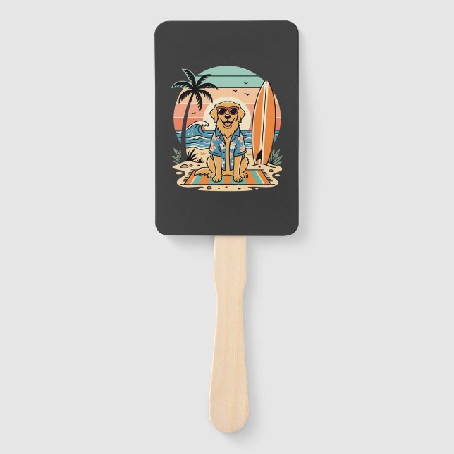 Abanico Perro Surfista Playa Retro Verano (Anverso)
