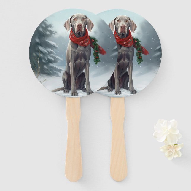Abanico Perro Weimaraner en Navidades de nieve (Anverso y reverso)