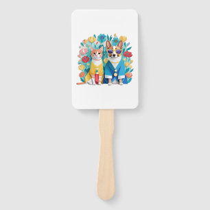 Abanico Perro y gatos recién casados usando hanbok coreano