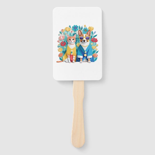 Abanico Perro y gatos recién casados usando hanbok coreano (Anverso)