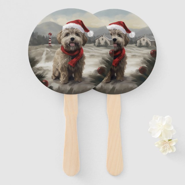 Abanico Perro Yorkipoo en Navidad de Nieve (Anverso y reverso)