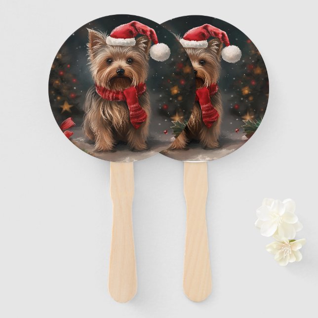 Abanico Perro Yorkshire Terrier en Navidad con Nieve (Anverso y reverso)