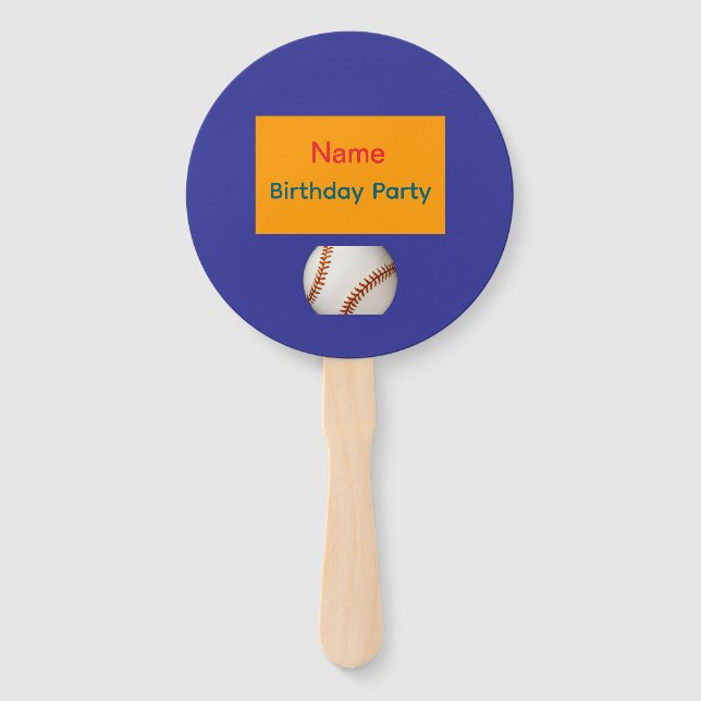 Abanico Personaliza Fiesta de Cumpleaños Béisbol Azul   (Anverso)