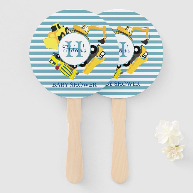 Abanico Personalizado Construcción Camiones banda azul Bab (Anverso y reverso)