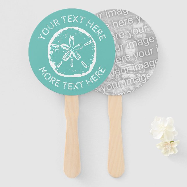 Abanico Personalizado de arena del dólar concha de la play (Anverso y reverso)