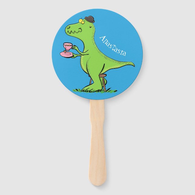 Abanico Personalizado de dinosaurios de color verde gracio (Anverso)