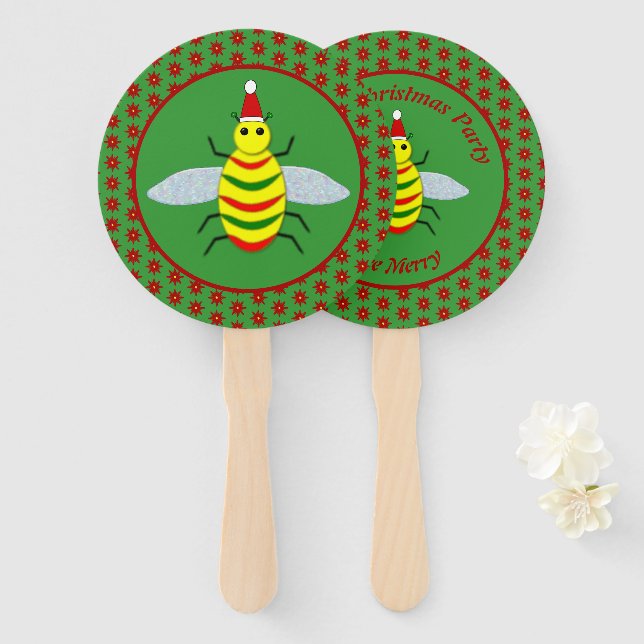Abanico Personalizado de flores de abeja y poinsettia para (Anverso y reverso)