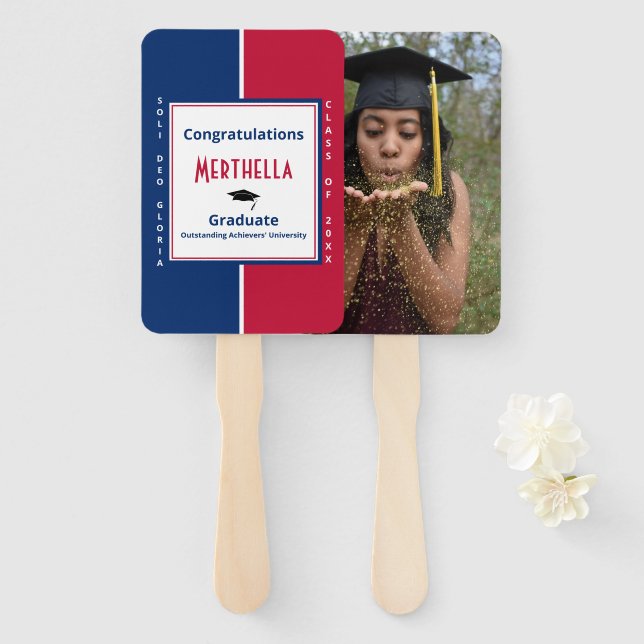 Abanico Personalizado de graduación Foto Keepsake SOLI DEO (Anverso y reverso)