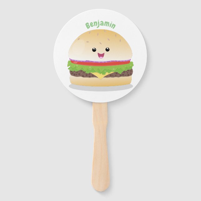 Abanico Personalizado de hamburguesa kawaii feliz (Anverso)