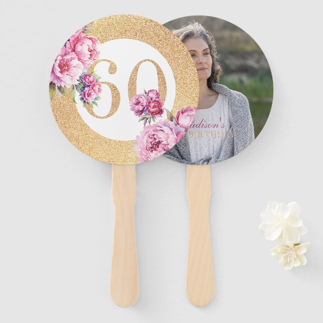 Abanico Personalizado de lujo 60.º Purpurina de fotografía (Anverso y reverso)
