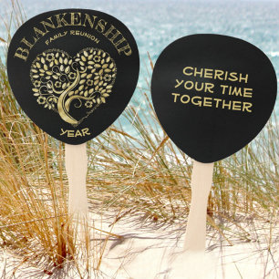 Abanico Personalizado Familia Reunión Oro Árbol con forma