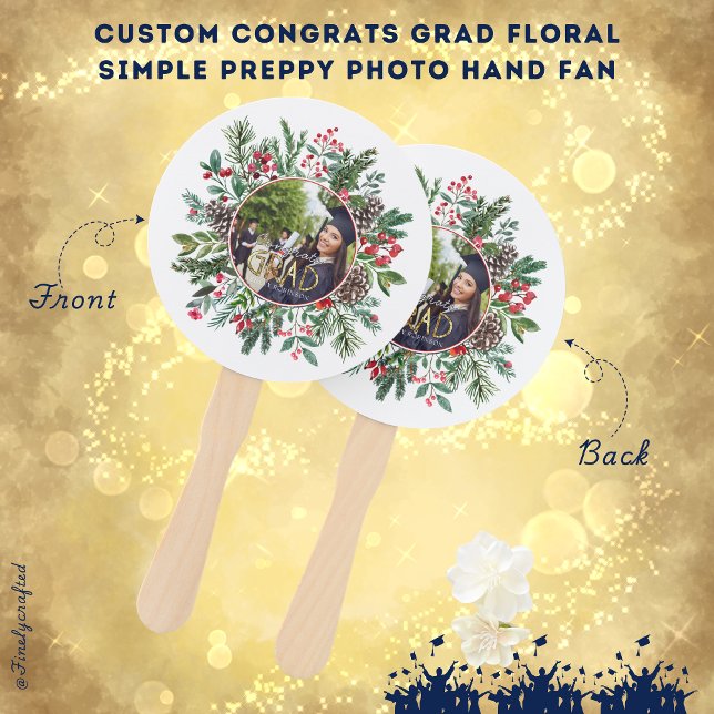 Abanico Personalizado Felicitaciones Grad Floral Simple Pr (Subido por el creador)
