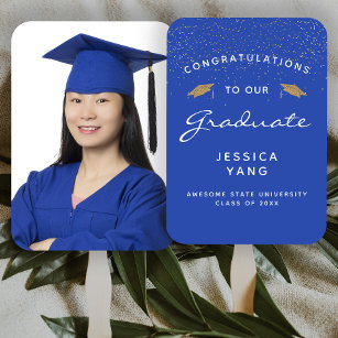 Abanico Personalizado Foto Graduación de Oro Blanco Azul