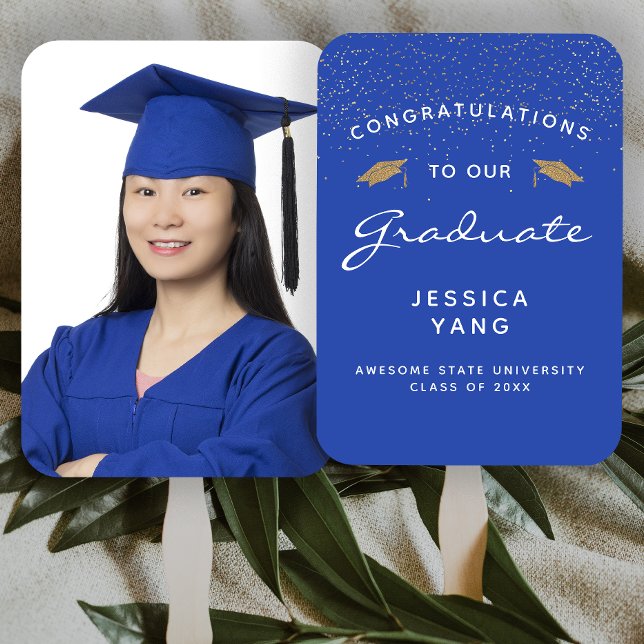 Abanico Personalizado Foto Graduación de Oro Blanco Azul (Subido por el creador)