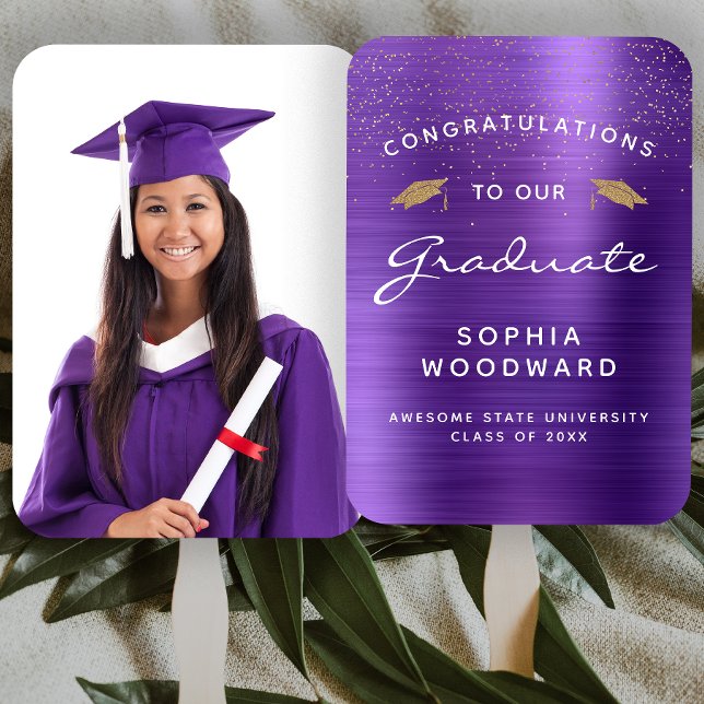 Abanico Personalizado Foto Graduación de oro blanco morado (Subido por el creador)