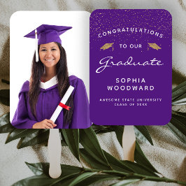 Abanico Personalizado Foto Graduación de oro blanco morado