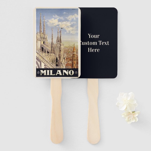 Abanico Personalizado texto Milano Italia Vintage Viajes c (Anverso y reverso)
