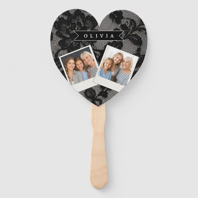 Abanico Personalized Black Lace Floral Elegant Monogram (Anverso)
