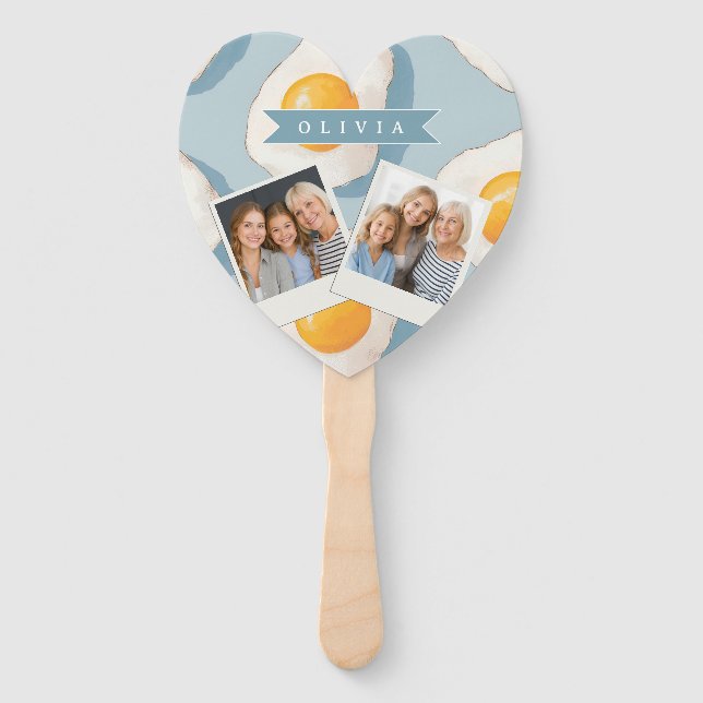 Abanico Personalized Fried Egg Pattern Fun Blue Funny (Anverso)