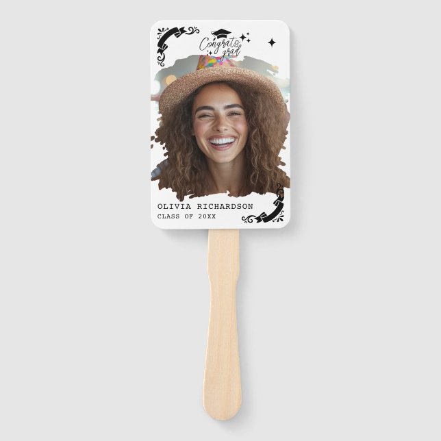 Abanico Personalized Graduation Elegant Script Stars & Cap (Anverso)