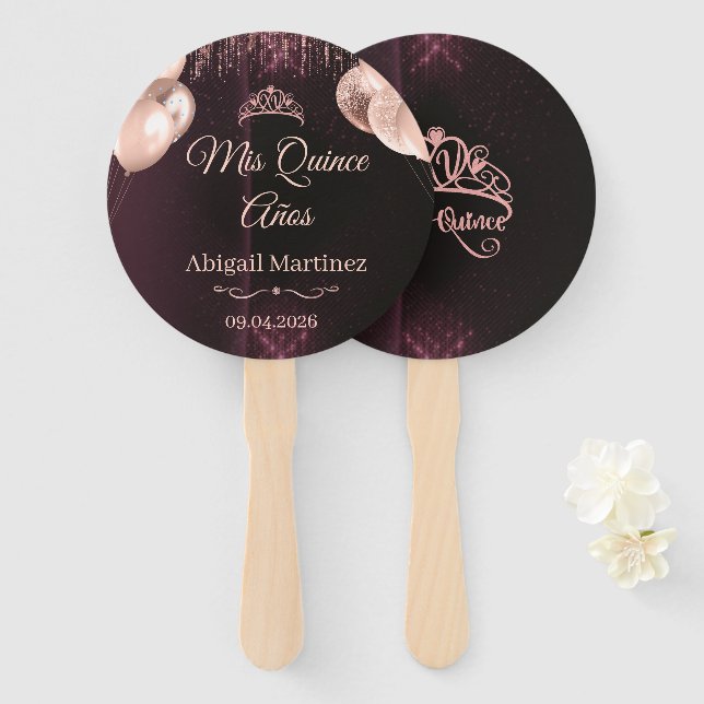 Abanico Personalized Quinceañera Hand Fans | Quince (Anverso y reverso)