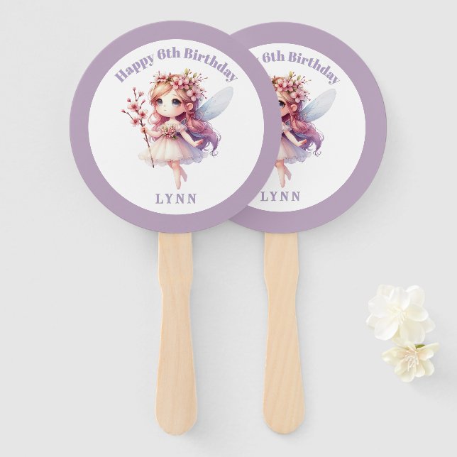 Abanico Personalized Whimsical Floral Fairy  (Anverso y reverso)