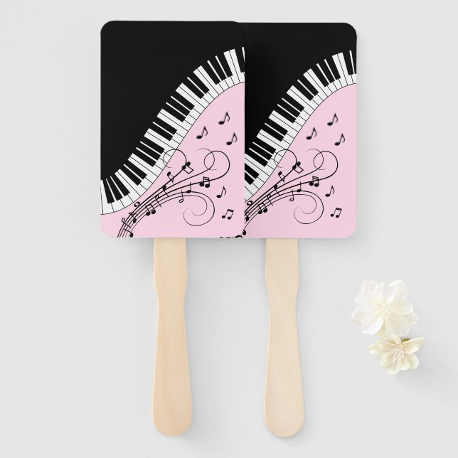 Abanico Piano Keyboard Black and White Music Design Pink (Anverso y reverso)