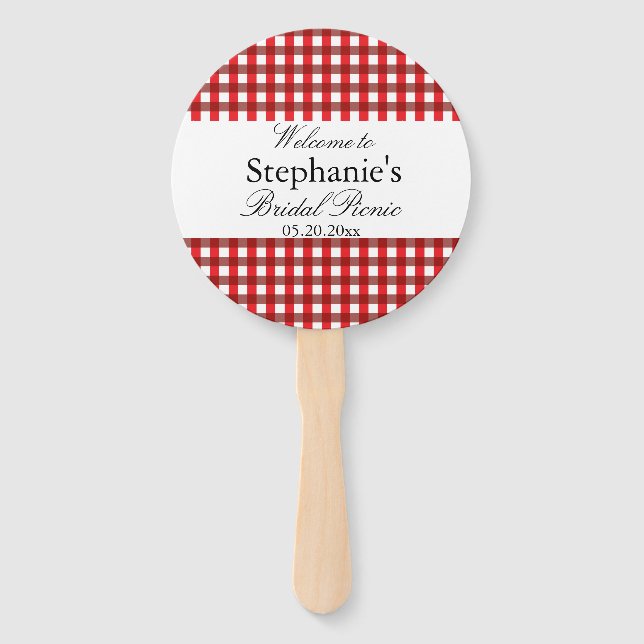 Abanico Picnic del patrón de Gingham rojo y blanco (Anverso)