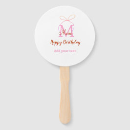 Abanico Pink glitter bow add name letter monogram birthday