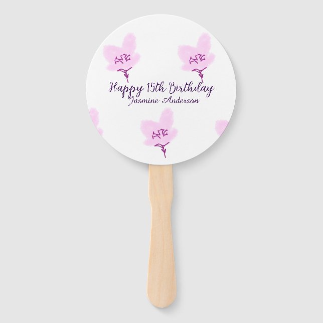 Abanico Pink mauve floral 15th birthday quinceanera name d (Anverso)