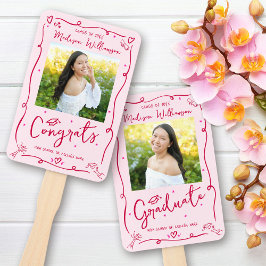 Abanico Pink Red Hand Drawn Doodle Graduation 2 Photo Fun