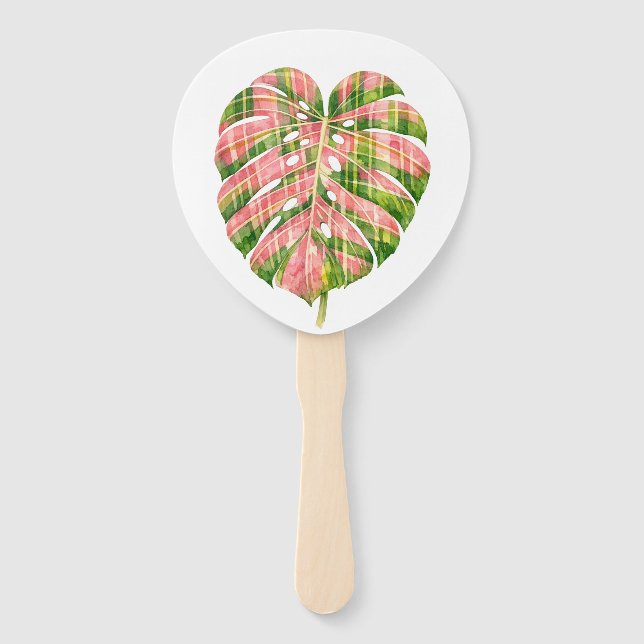 Abanico Pink Tartan Scottish Monstera Watercolour Botanic (Anverso)