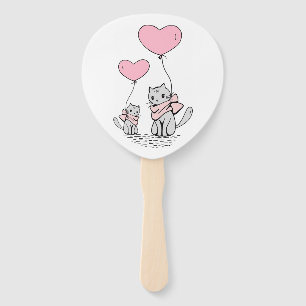 ABANICO PINK VALENTINE HEART BALLOONES CON KITTENS GRIS