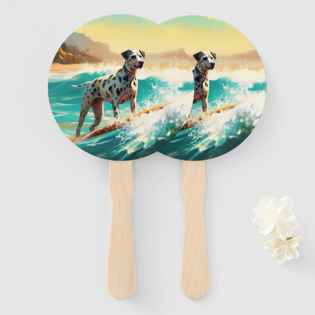 Abanico Pintado de Dalmation Beach Surfing (Anverso y reverso)