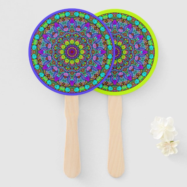Abanico Pintado manual Mandala Clock Face 4 (Anverso y reverso)