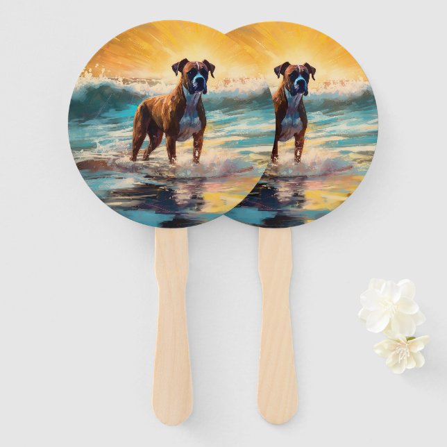 Abanico Pintura de Boxer Beach Surfing (Anverso y reverso)