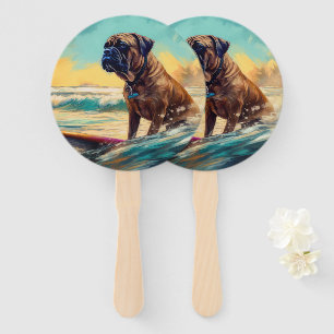 Abanico Pintura de Bullmastiff Beach Surfing