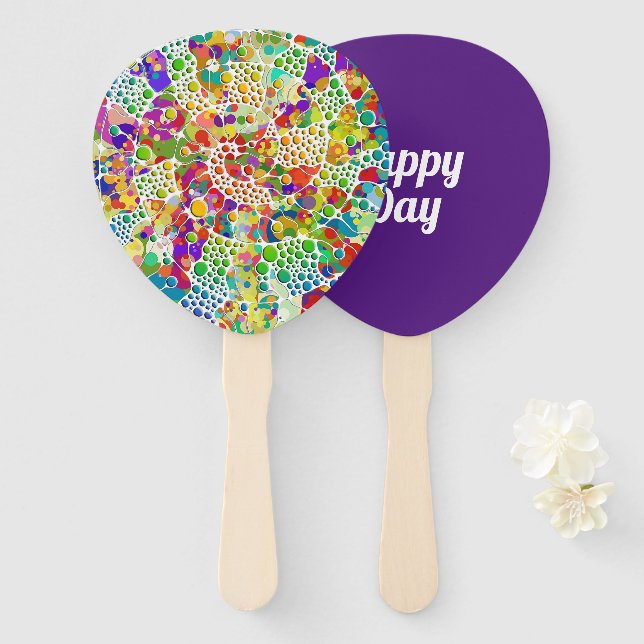 Abanico Pintura de mano de puntos coloridos espirales 2 (Anverso y reverso)