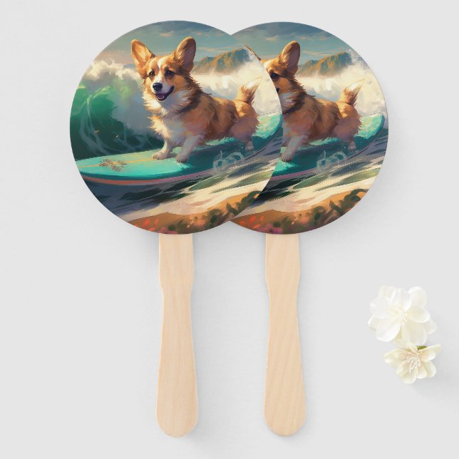 Abanico Pintura de surf de Corgi Beach (Anverso y reverso)
