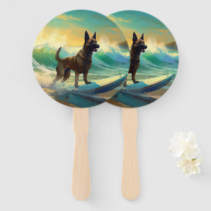 Abanico Pintura de surf en la playa con Malinois belga
